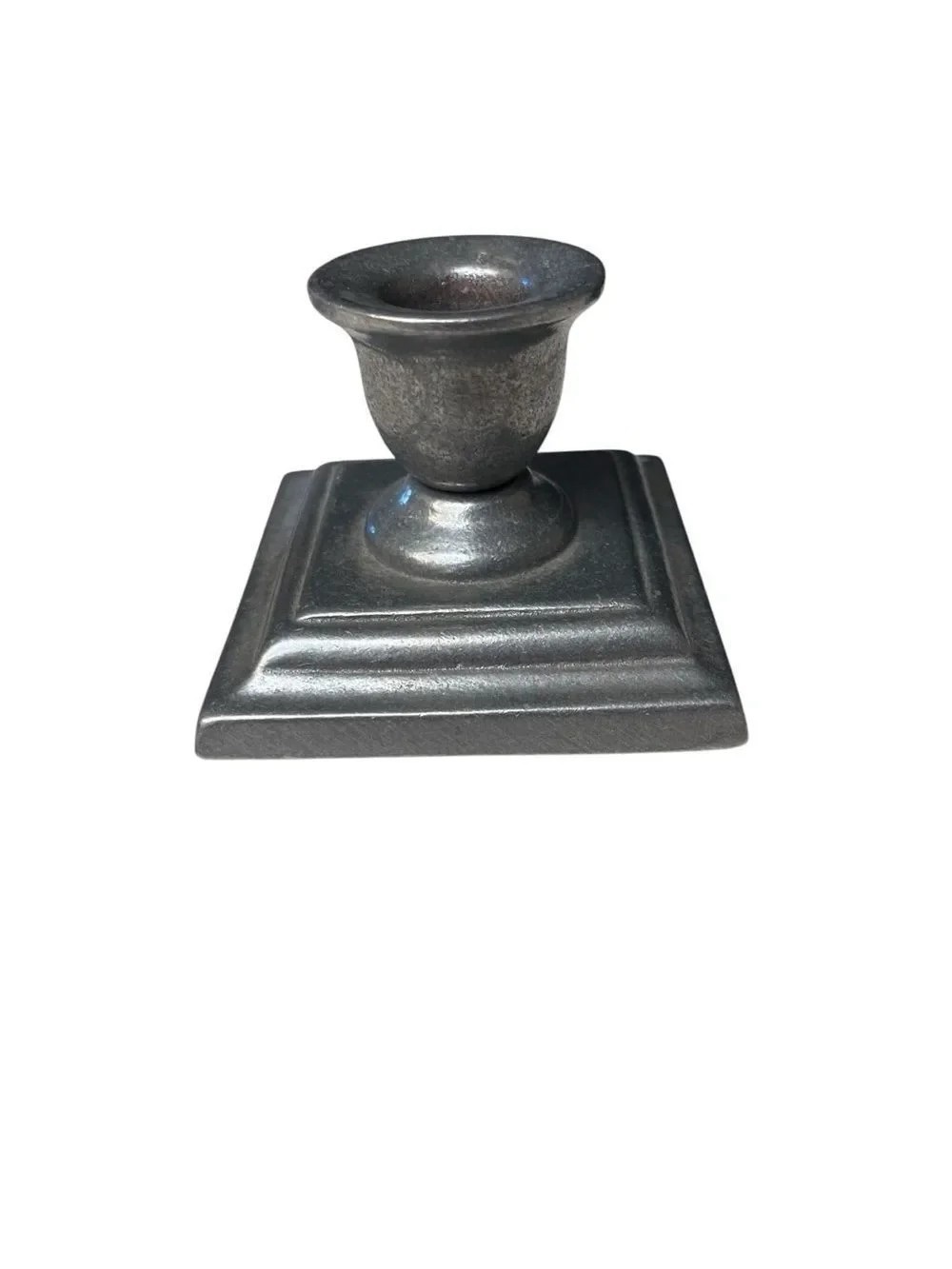 Metallic Silver Square Base Candlestick Holder - Sleek Table Accent